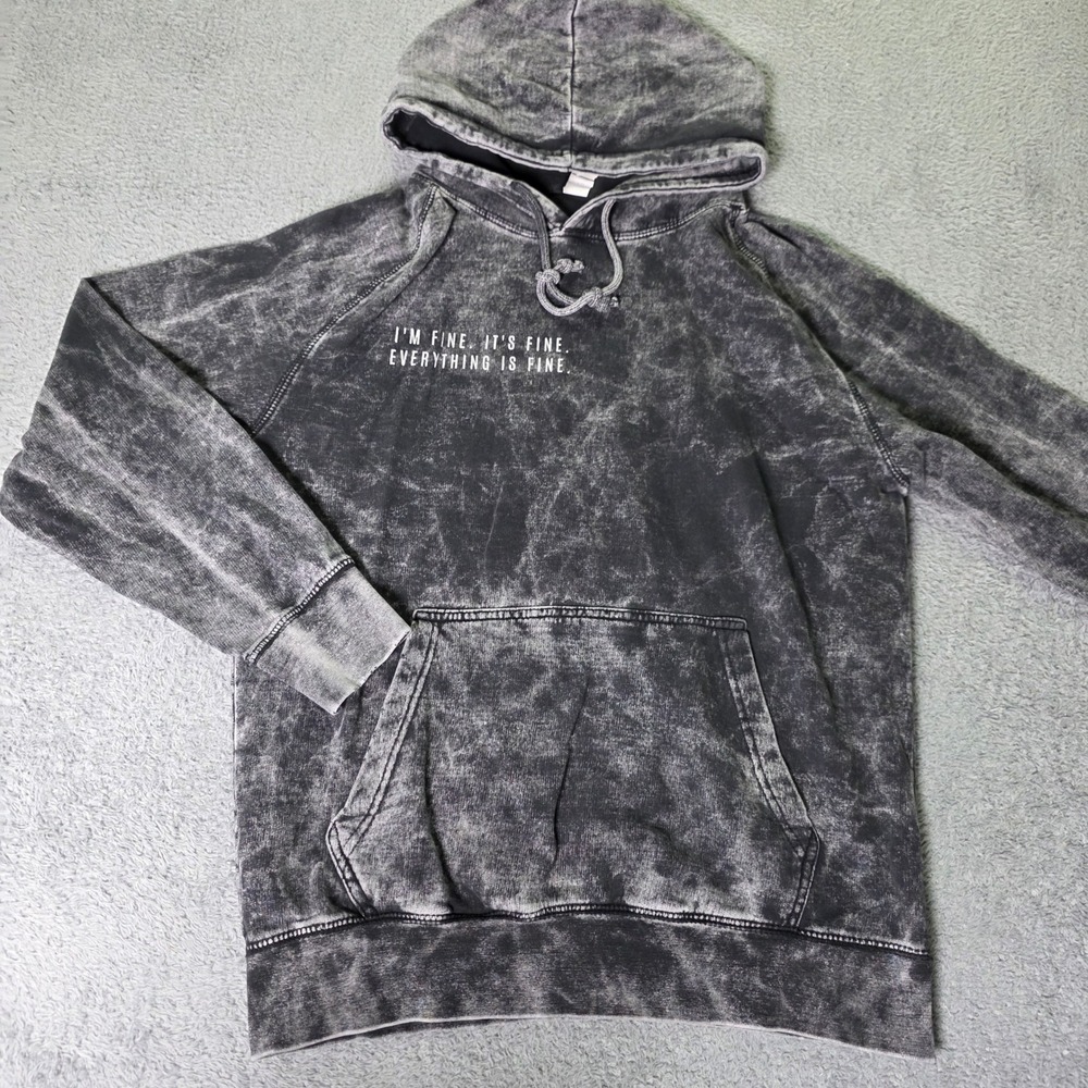 Lane Seven Mens M Hoodie Grey Acid Wash Im Fine Its Fine Everything Is Fine